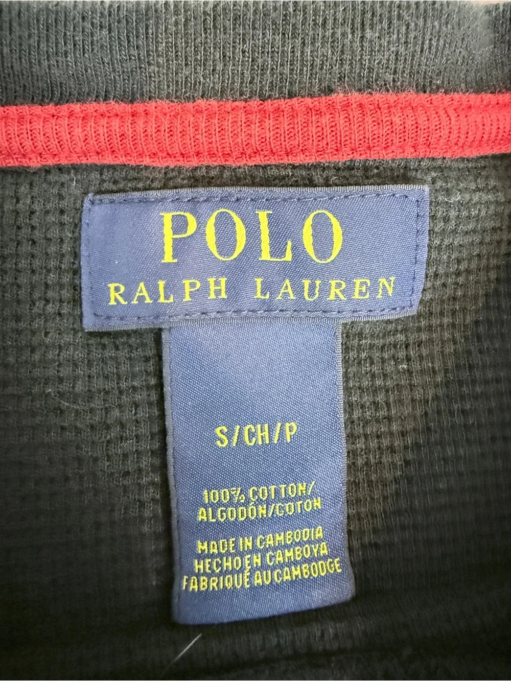Polo Ralph Lauren Black Long-Sleeve Waffle Crew with Red Pony S